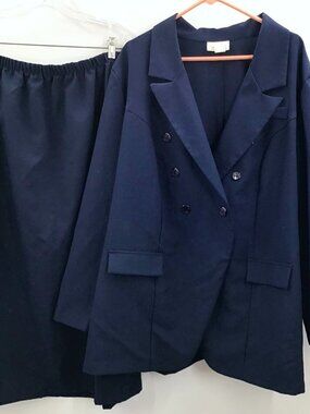 VTG Women's 28 Navy Skirt Suit Classic A-Line Double Breasted Office USA Made